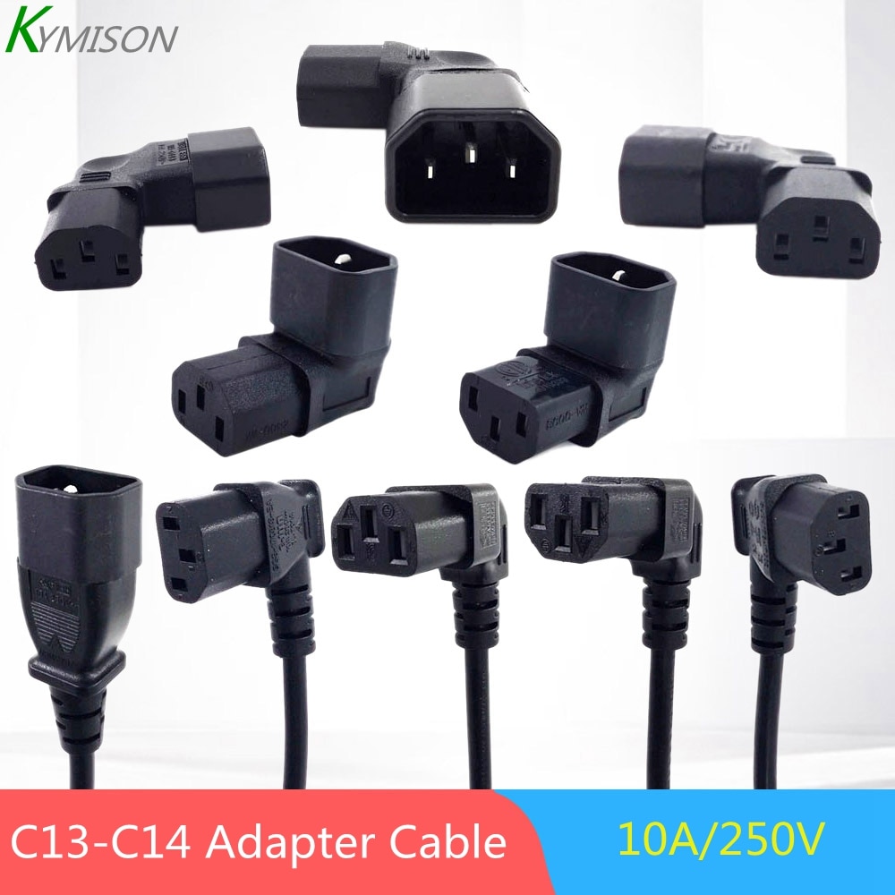IEC 320 C13 Fêmea Para C14 Cabo De Extensão De Fonte De Alimentação Macho 10A 250V Conector Adaptador Em Ângulo