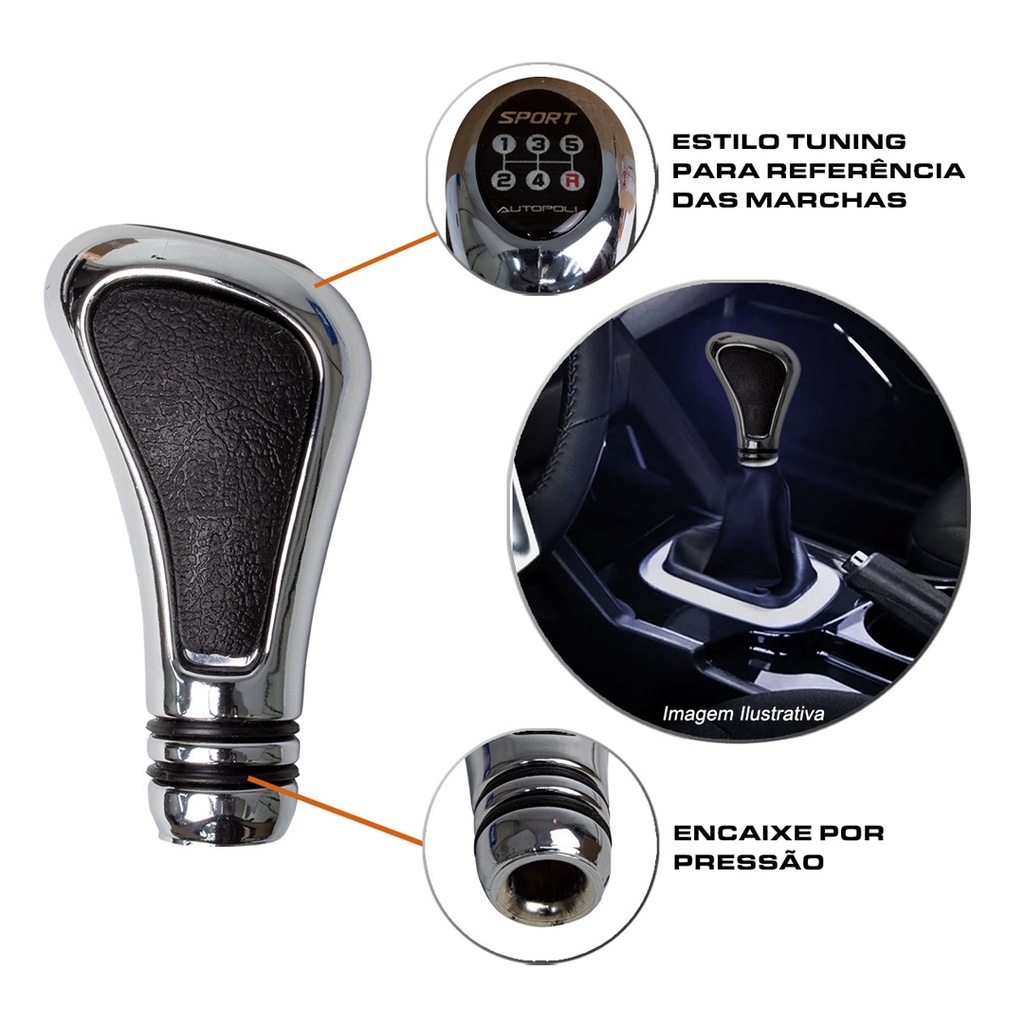 Bola De Cambio Esportiva Universal Cromada/preta 5 Marchas Esportiva Autopoli Ap443 em Oferta na Shopee