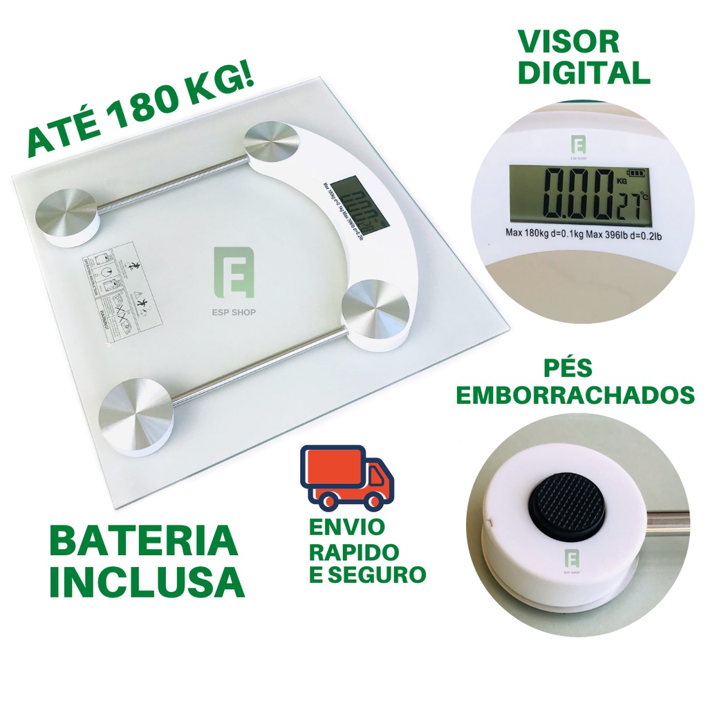 Balança Digital Banheiro Peso Corporal 180 Kg Domestica Precisão ...