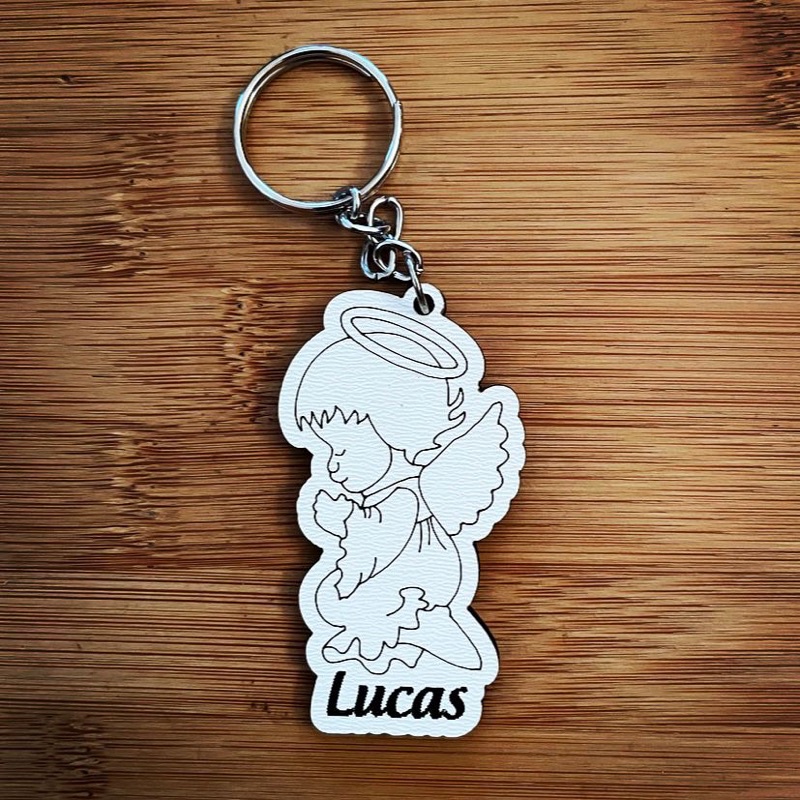 Kit de Chaveiros Anjo Batizado Brinde Religioso Personalizado em MDF