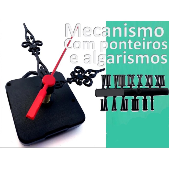 20 unidades - Kit Maquina De Relógio 13mm + Ponteiros Preto ou Branco + Números