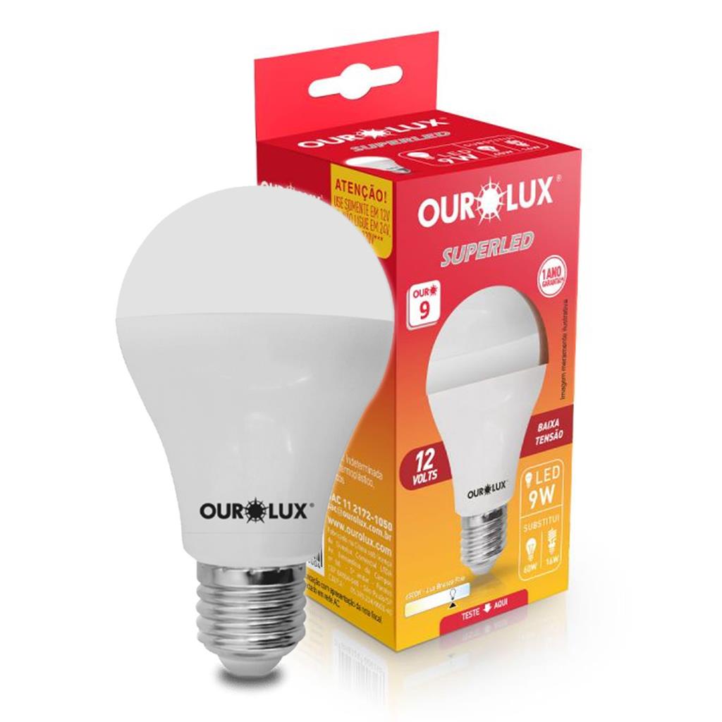 Lampada Led Bulbo Ouro 9W 12V E27 6500K Luz Branca Ourolux em Oferta na Shopee