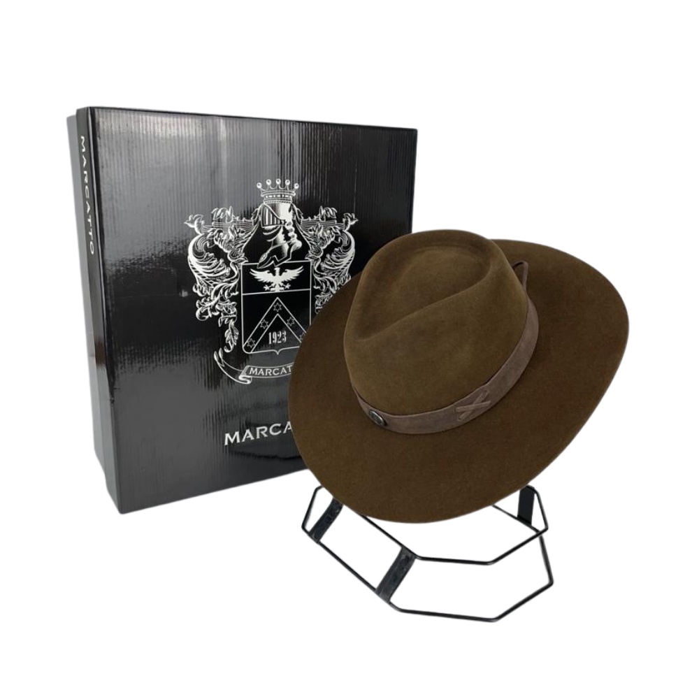 Chapéu Campeiro Marcatto Pelo De Lebre Legitimo Cavalgada Modelo Australiano Aba 8 cm - Tabaco Ref: 14741