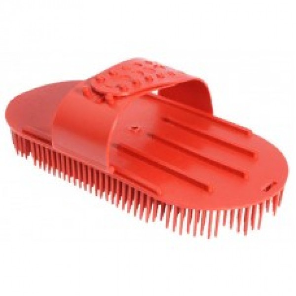 Escova plastica de mao c/ alça regulavel p/ caes, gatos e cavalos - Cores sortidas