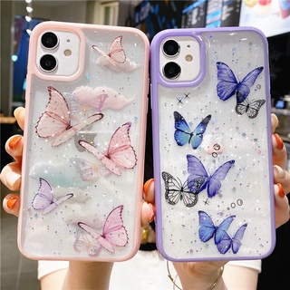 Desenho Claro Borboleta Glitter Macia Anti-Impacto Capa De Celular Para iPhone 14 12 13 11 Pro Max XS XR X Capinha Fofa