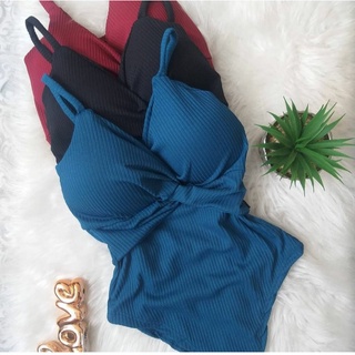 body feminino nozinho com bojo malha canelada alça fina