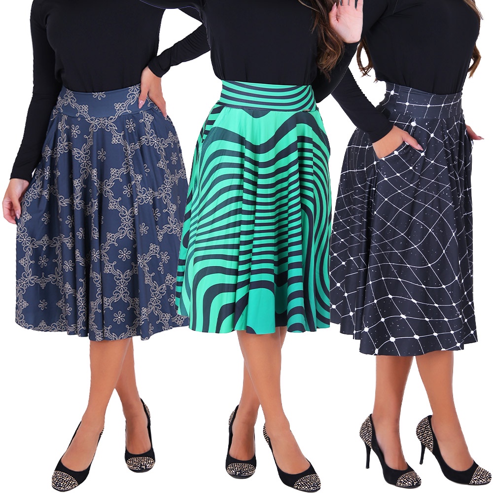 Kit 3 Saias Godê Moda Feminina Evangelica Sublimadas em Oferta na Shopee