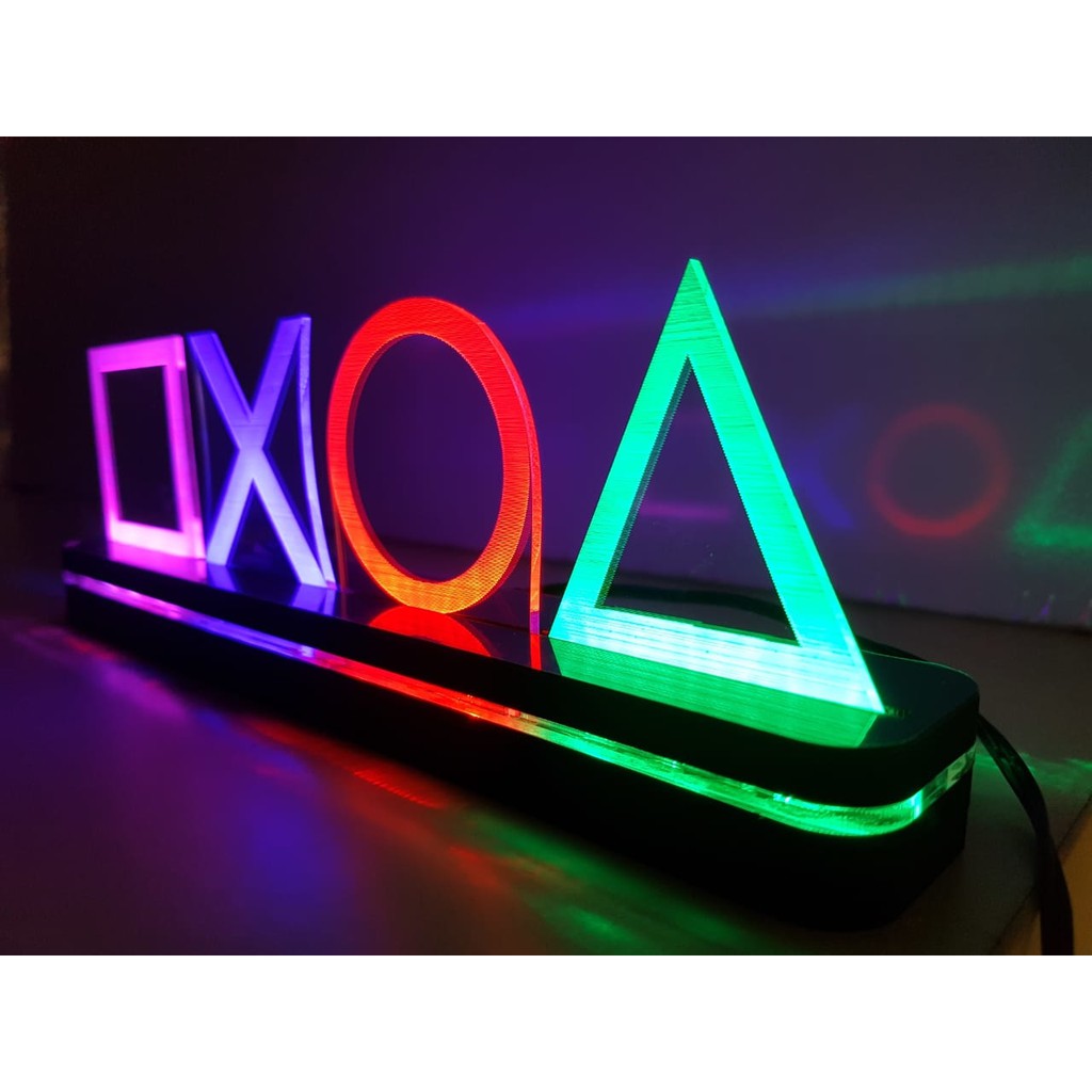 Luminária de Mesa de LED Playstation Símbolos Gamer PS4 PS5