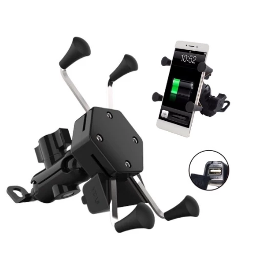 Suporte Garra Para Celular Moto Universal Com Carregador Usb