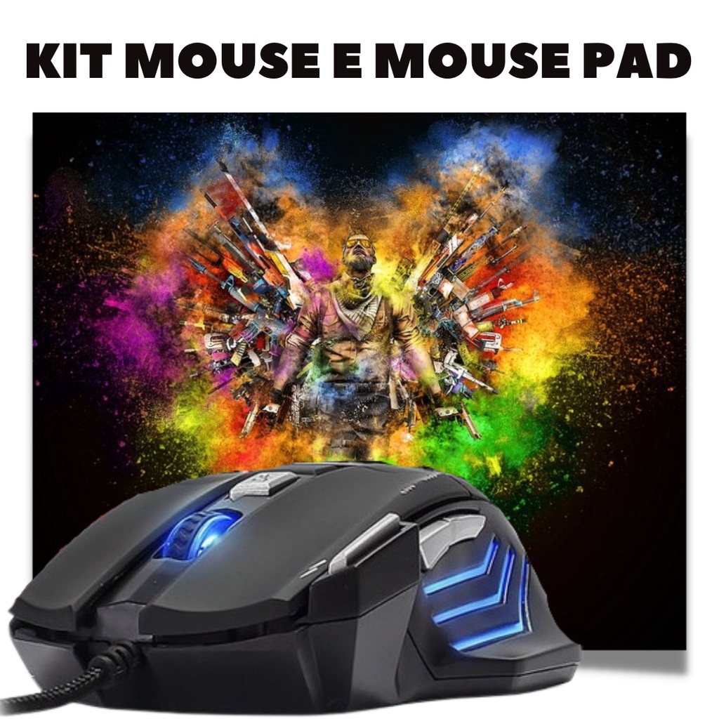 Kit Mouse Gamer Para Jogo 3.200 dpi Óptico com Led Rgb Usb + Mouse pad ...