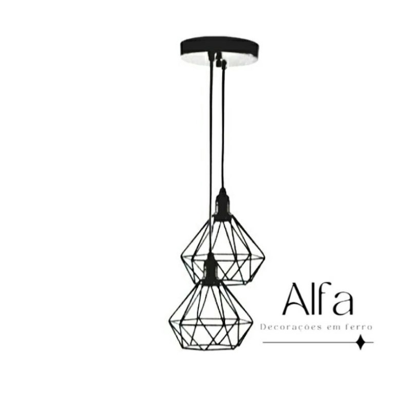 Pendente Diamante Aramado Duplo Preto  Canopla Única