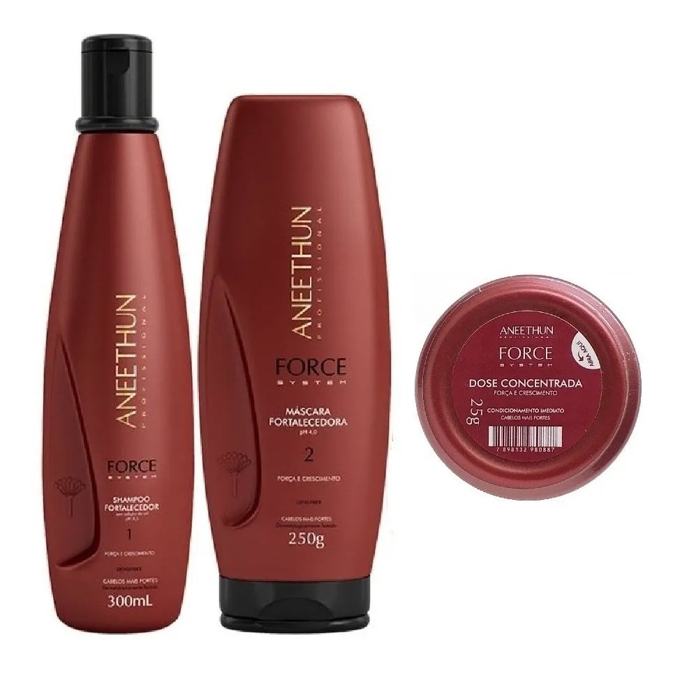 Aneethun Force System - Shampoo 300ML + Mascara 250g E Dose Fortalecedora - cabelos Enfraquecidos