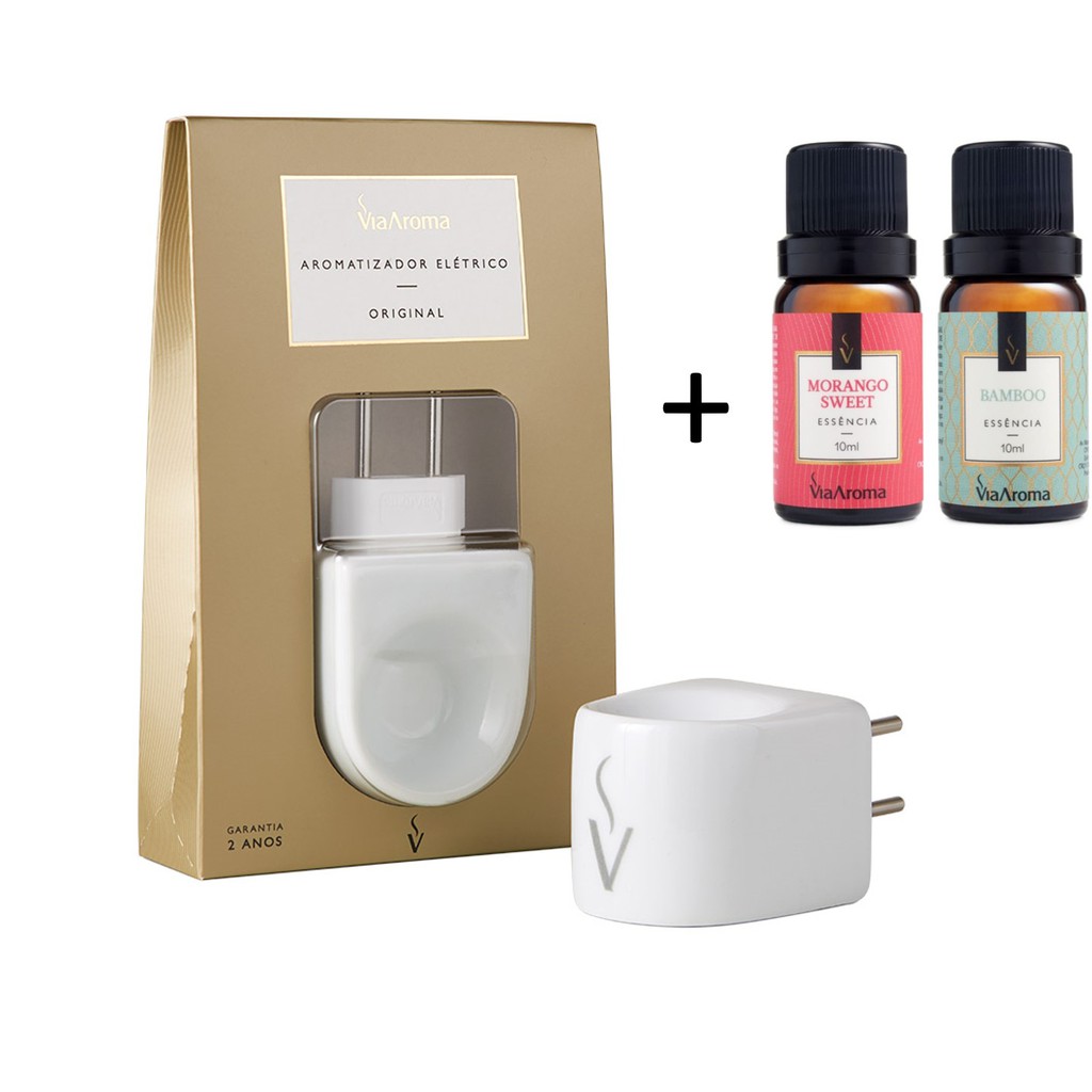 Kit Aromatizador Difusor de Porcelana Elétrico de Tomada Bivolt Essencias Via Aroma VOCÊ