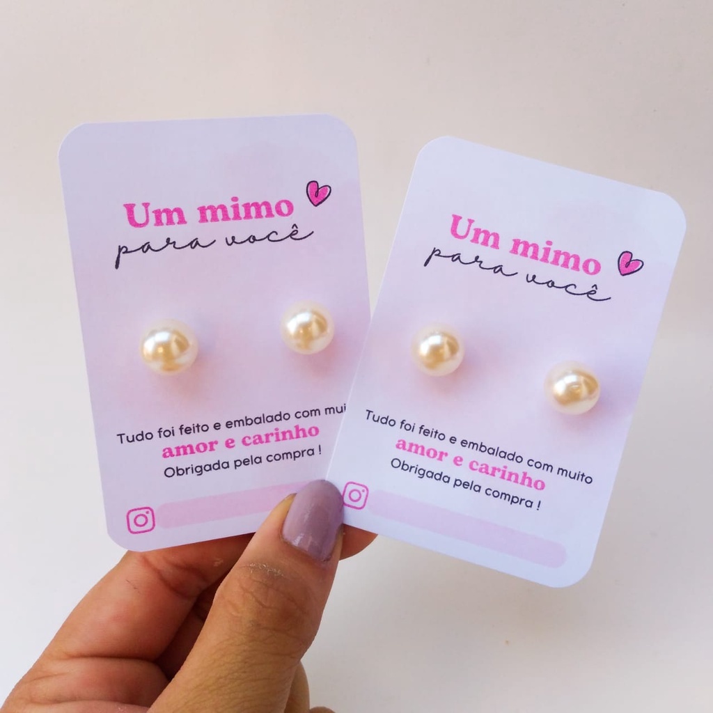 Cartões de agradecimento com 12 brincos pérola - mimos para clientes