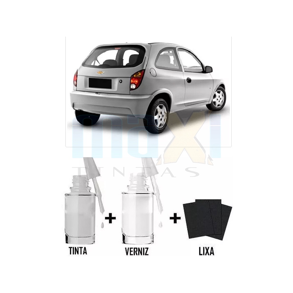 Tinta Tira Risco Automotivo Prata Escuna GM + Verniz 15ml em Oferta na Shopee