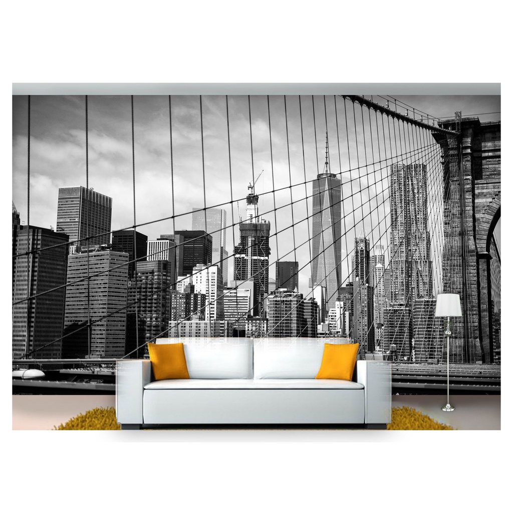 papel de parede Cidade prédios Ponte cinza 3D 10m² NCD142