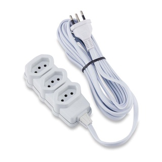 Extensão Reforçada Tripolar 3 Tomadas 10A 5 Metros Branco- Force Line