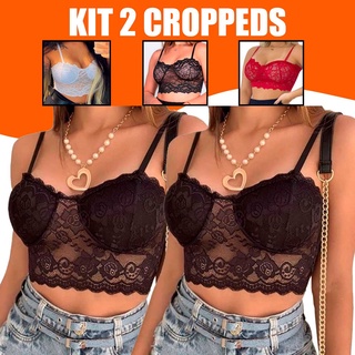 Kit 2 Cropped Top Meia Taça Com Bojo Alça Regulável