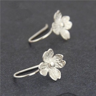 [VVV] S925 Brincos de Prata Sterling Brincos de Prata Sterling Moda Clássica Coreana Simples Versão Clássica Prata Quatro-Petal Flor Lucky Flower Earrings