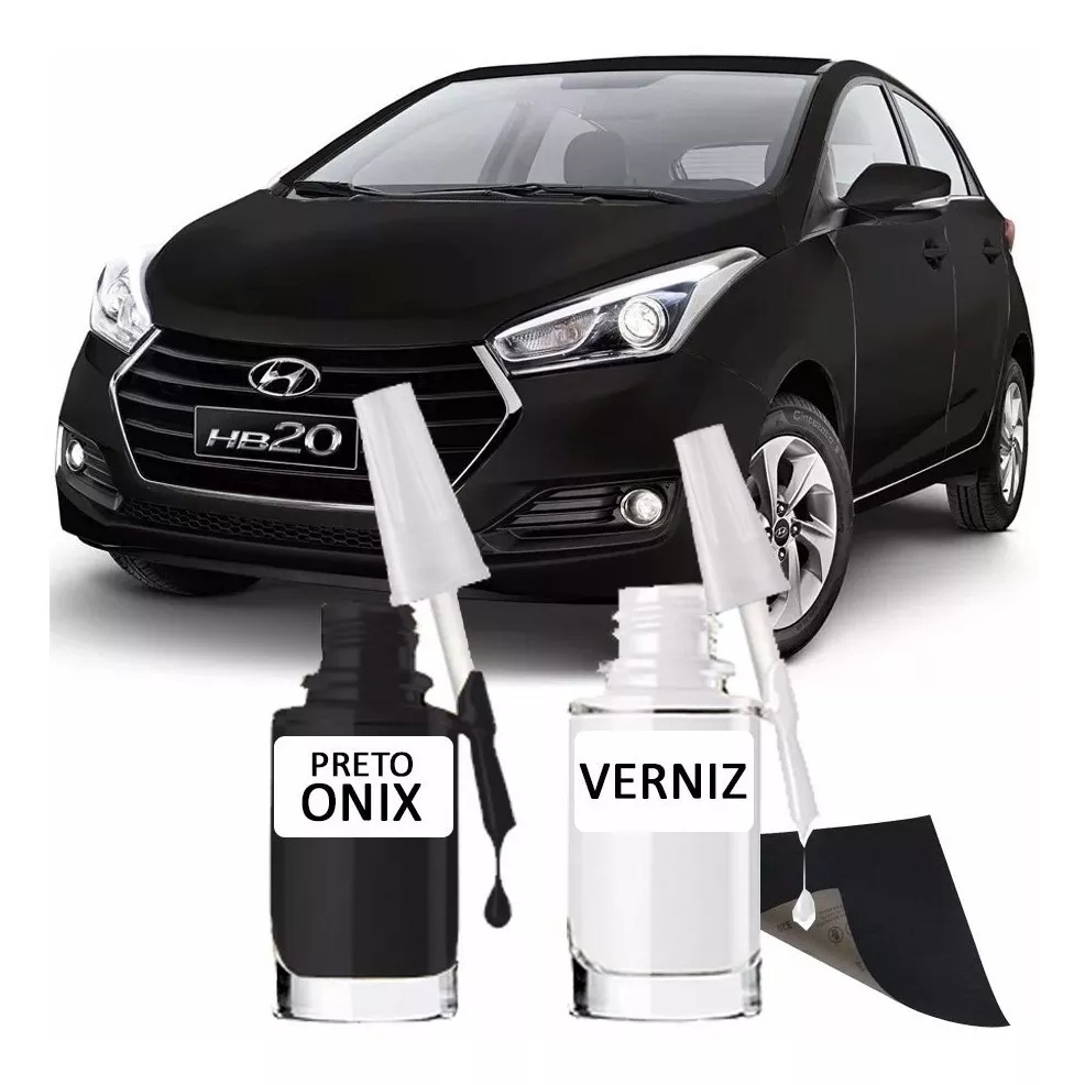 Tinta Tira Risco Automotivo Preto Onix Lisa - EB Hyundai + Verniz 15ml em Oferta na Shopee