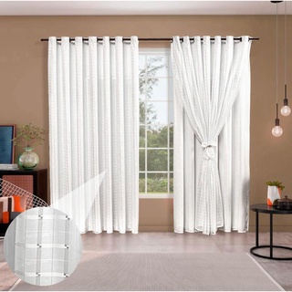 Cortina 4,00 X 2,80 Voil Xadrez Varão Com Blackout Blecaute Em Microfibra Quarto Ou Sala - Oferta