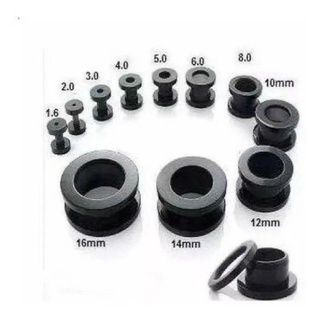 Kit 12unidades Alargador Preto plástico acrílico 1 ao 12mm Piercing Brinco Expansor