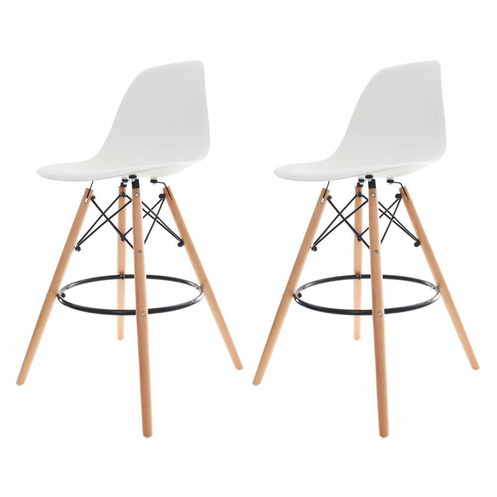 Kit 2 Banquetas Altas Cozinha Americana Ilha Charles Eames Eiffel Branca Base Madeira Wood em Oferta na Shopee