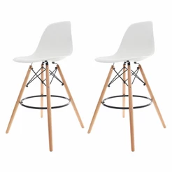 Kit 2 Banquetas Altas Cozinha Americana Ilha Charles Eames Eiffel Branca Base Madeira Wood
