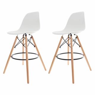 Kit 2 Banquetas Altas Cozinha Americana Ilha Charles Eames Eiffel Branca Base Madeira Wood em Oferta na Shopee