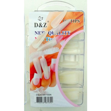 UNHA BAILARINA, STILETTO ou Quadrada Kit com 100 unidades de postiça Transparente ou leitosa D&Z DeZ
