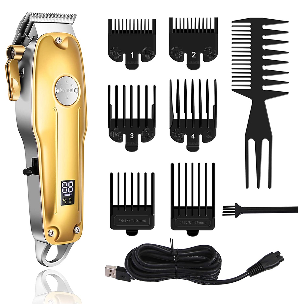 Kemei Máquina De Cortar Cabelo Profissional Aparador De Sem Fio Dos Homens Kit De Corte 1986 Pro Para Barbearia Display LED Recarregável Quite em Oferta na Shopee