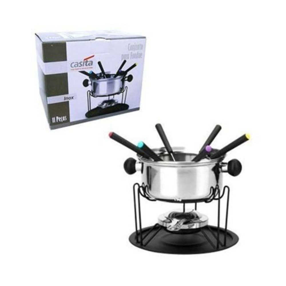 Aparelho conjunto De Fondue Com 11 Peças inox com prato de base Ideal Para até 6 Pessoas