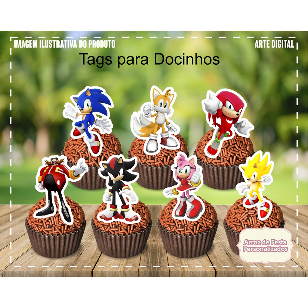 Tags Toppers para Doces Docinho Sonic em Oferta na Shopee