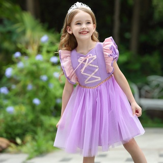 Vestido De Malha De Algodão Princesa Rapunzel raqunzel Para Bebê/Meninas
