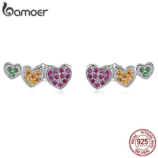 1 Par Brinco De Tarraxa De Prata Bamoer 925 Colorido Com Coração BSE588