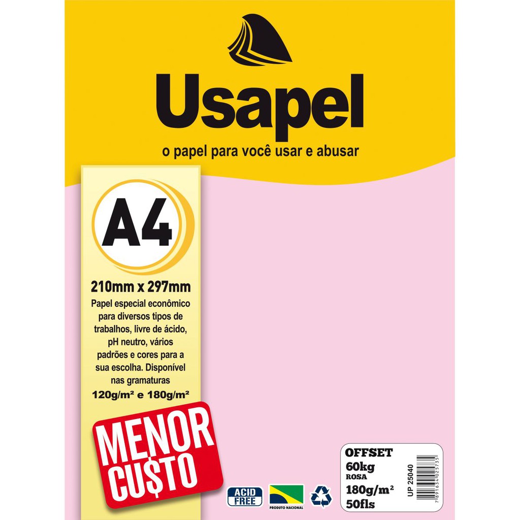 Papel Sulfite A4 Colorido Offset 180g 60k Rosa 50fls Shopee Brasil 4754