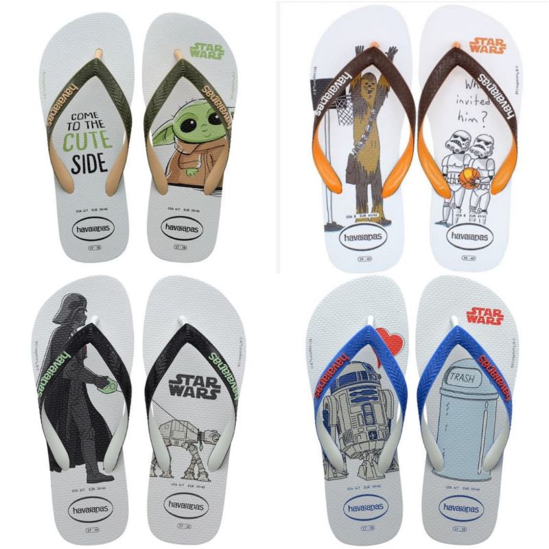 Chinelo Havaianas Top Star Wars Baby Yoda, Dart Vader, R2D2, Chewbacca e Stormtrooper