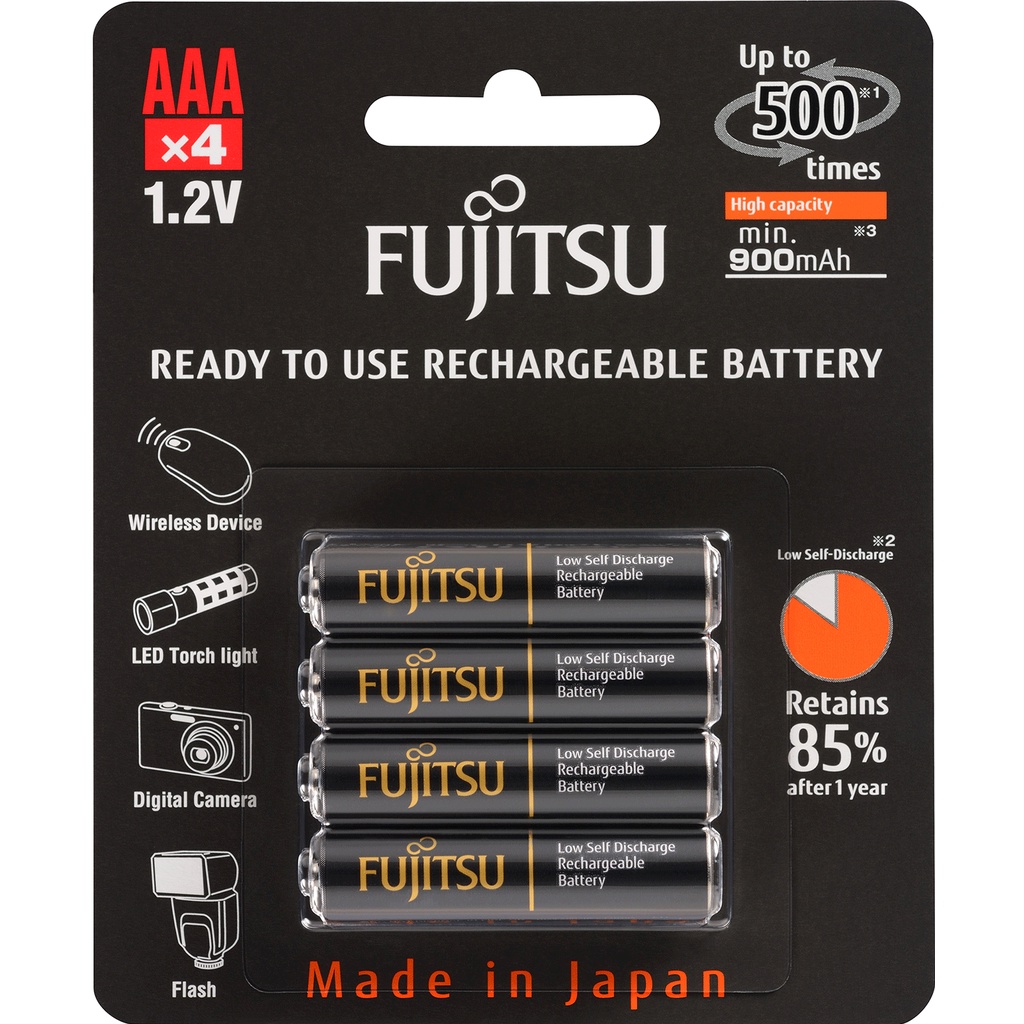4 Pilhas AAA (PALITO) Recarregáveis FUJITSU PREMIUM 500 Recargas, 950 mAh