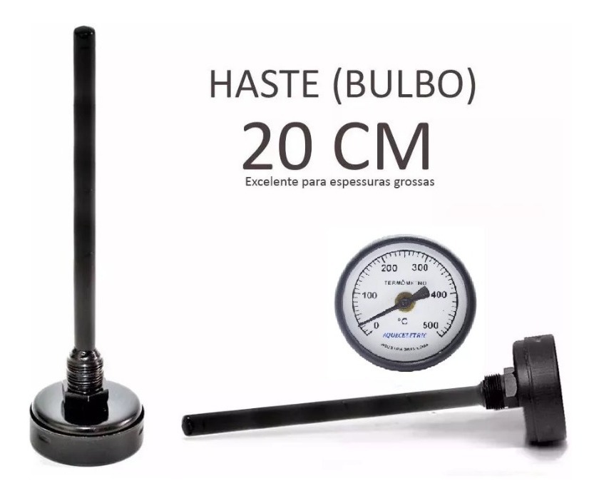Termômetro Analógico 500° Graus Forno Iglu A Lenha Haste 20cm