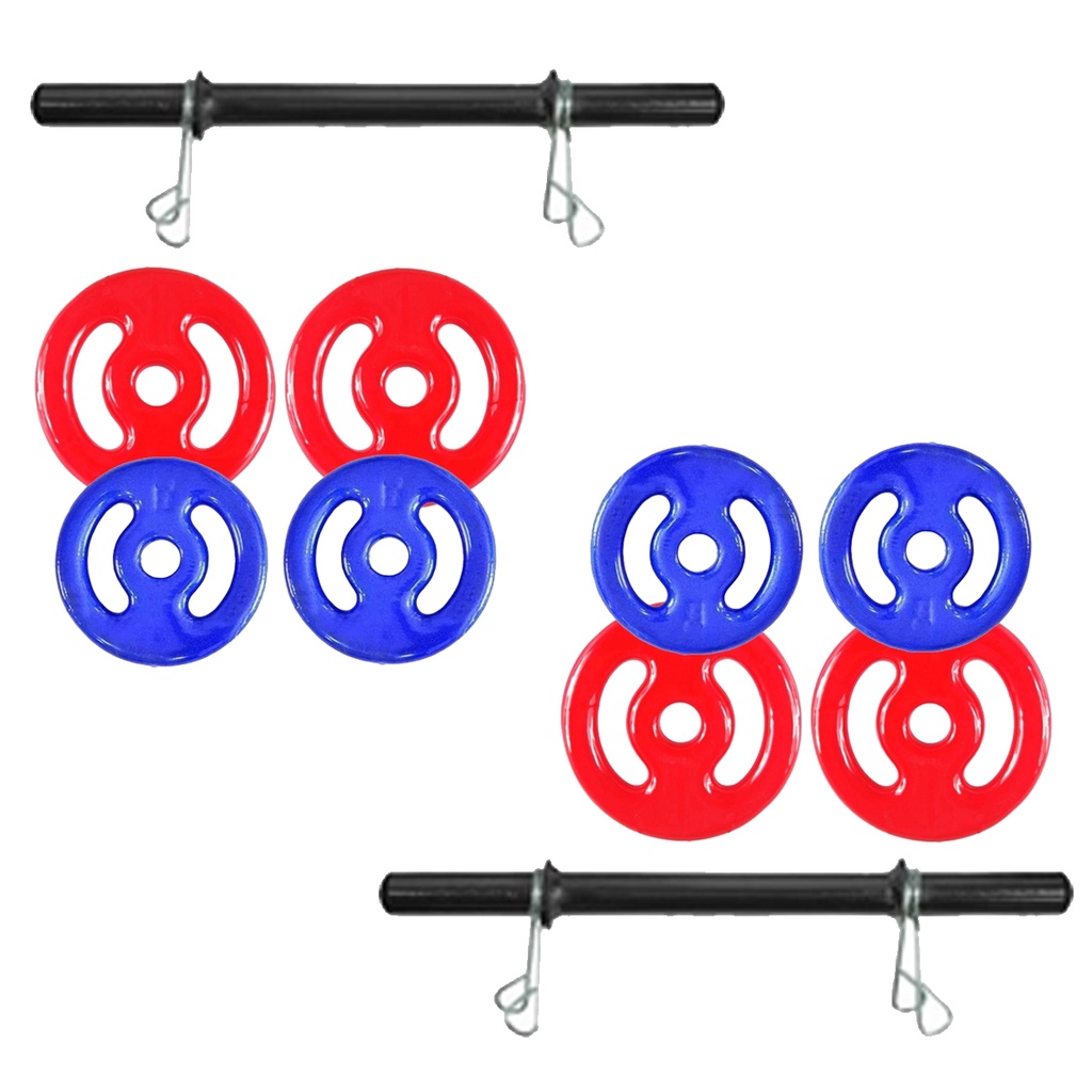 Kit 12kg de Anilhas + 2 Barras Preta 40cm + 4 Presilhas - Rythmoon