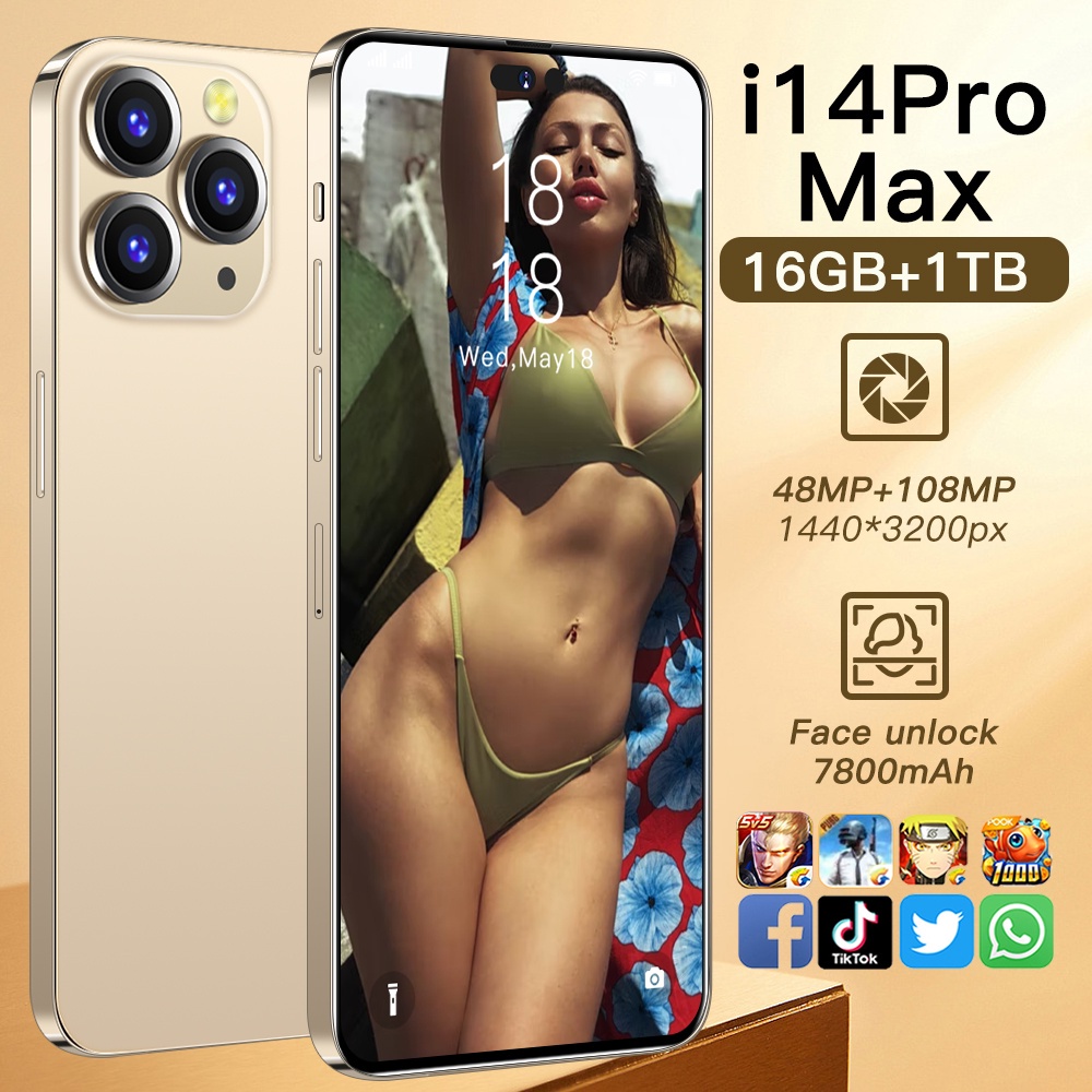 Telefone i14 Pro Max Venda De Celular 16GB + 1TB 6,7 Polegadas Tela Cheia legal Original Global Ve