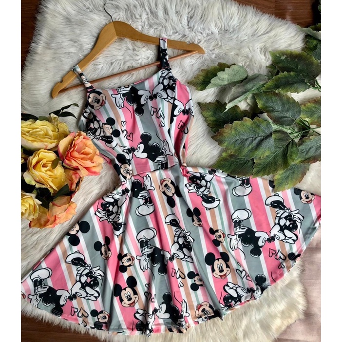 Vestido boneca rodado listradinho adulto disney mickey minnie