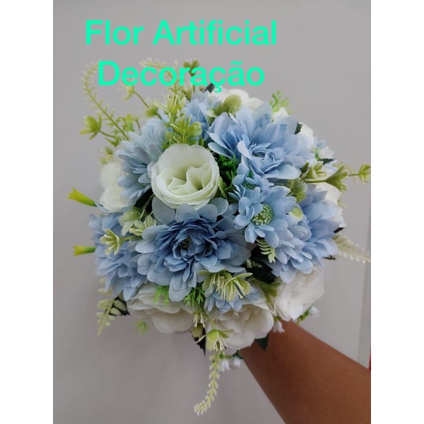 Buque de Noiva Azul c/Marfim feito com Flores Artificiais com 13flores para  Casamento Civil Festa | Shopee Brasil