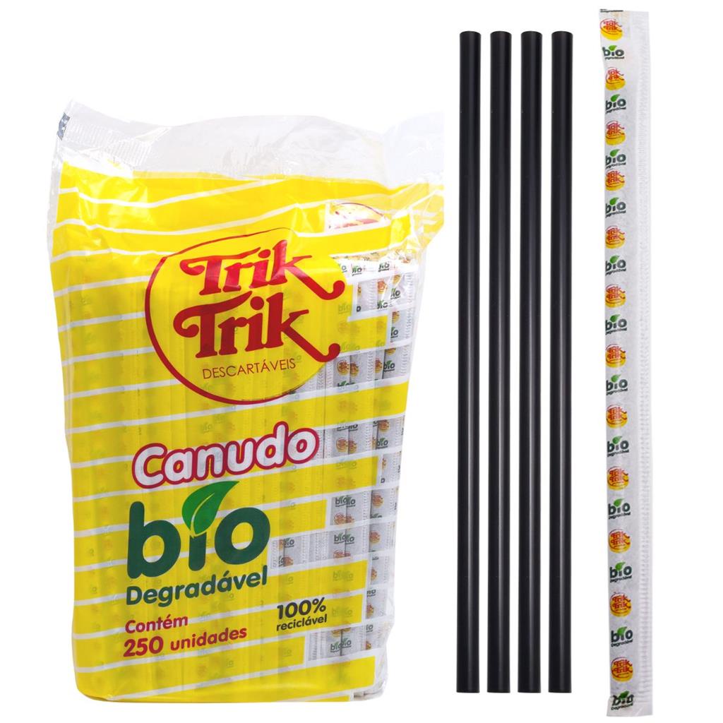 Canudo Biodegradável Drinks Milk Shake Sache 250un 6mm Trik Trik Preto ou Branco