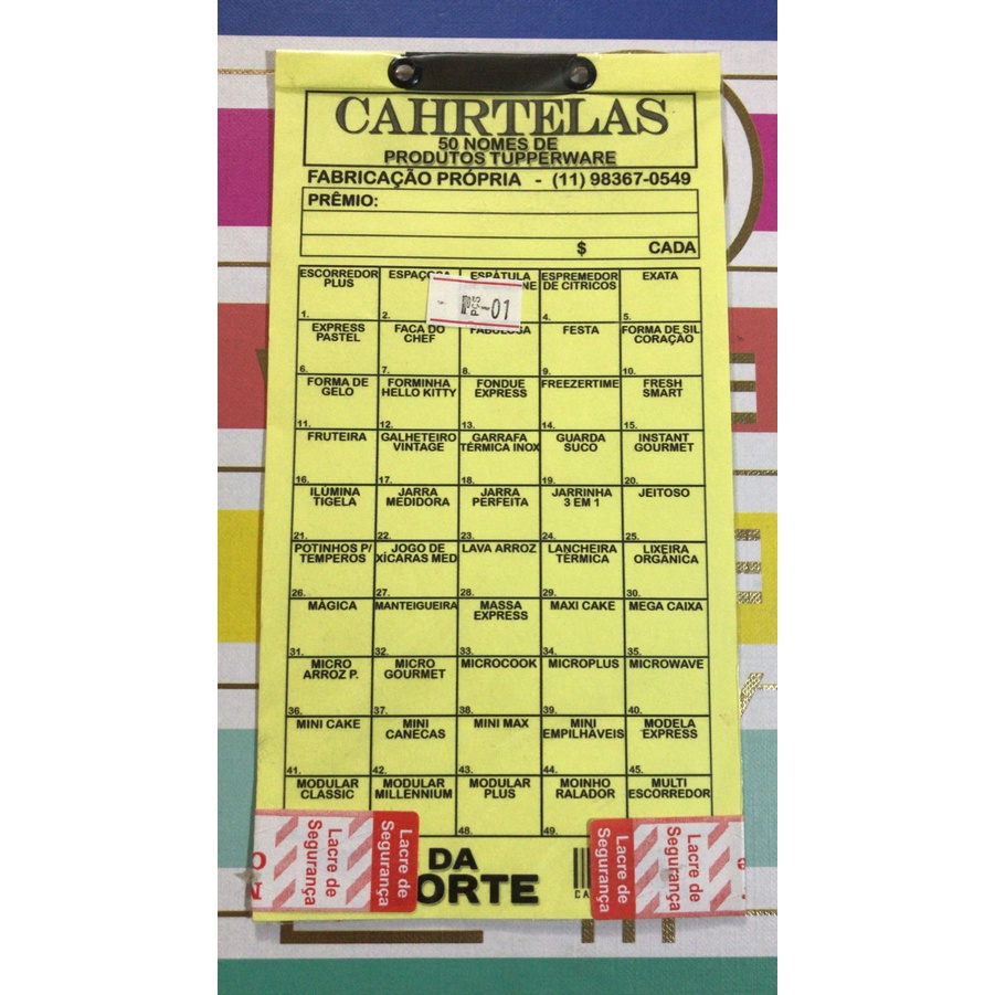 Cartela De Rifa Personalizada 50 Produtos Tupper Pct C/ 10 Unidades Pb