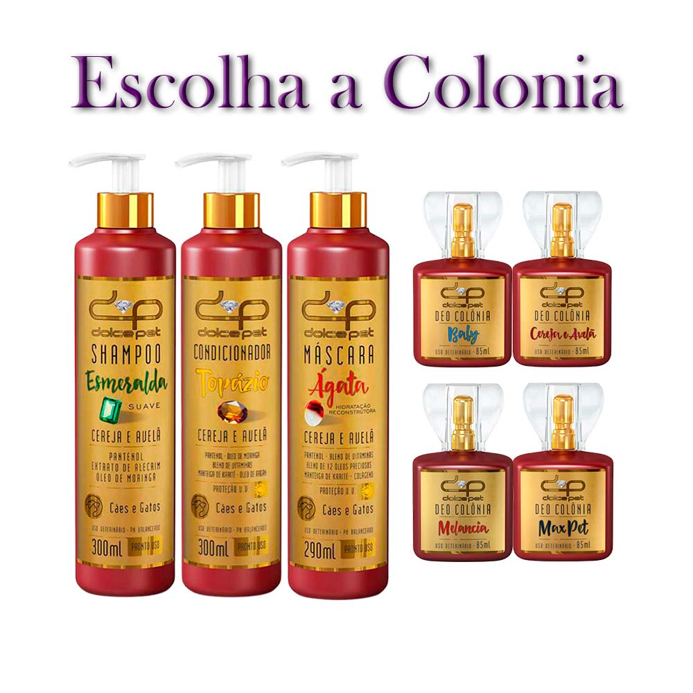Kit Dolce Pet Shampoo Suave 300ml + Condicionador + Máscara Reconstrutora 290ml + Perfume 85ml Cães e Gatos