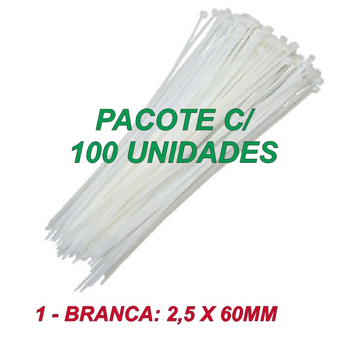 Abracadeira Enforca Gato Cinta de Nylon Branca Pct 100 unidades 2.5x60mm  2.5x80mm 2.5x120mm e Kit 3 Medidas - APFER | Shopee Brasil