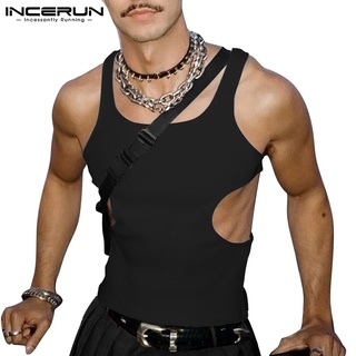 INCERUN Camiseta Regata Masculina Casual Sem Mangas De Cor Lisa Slim Fit