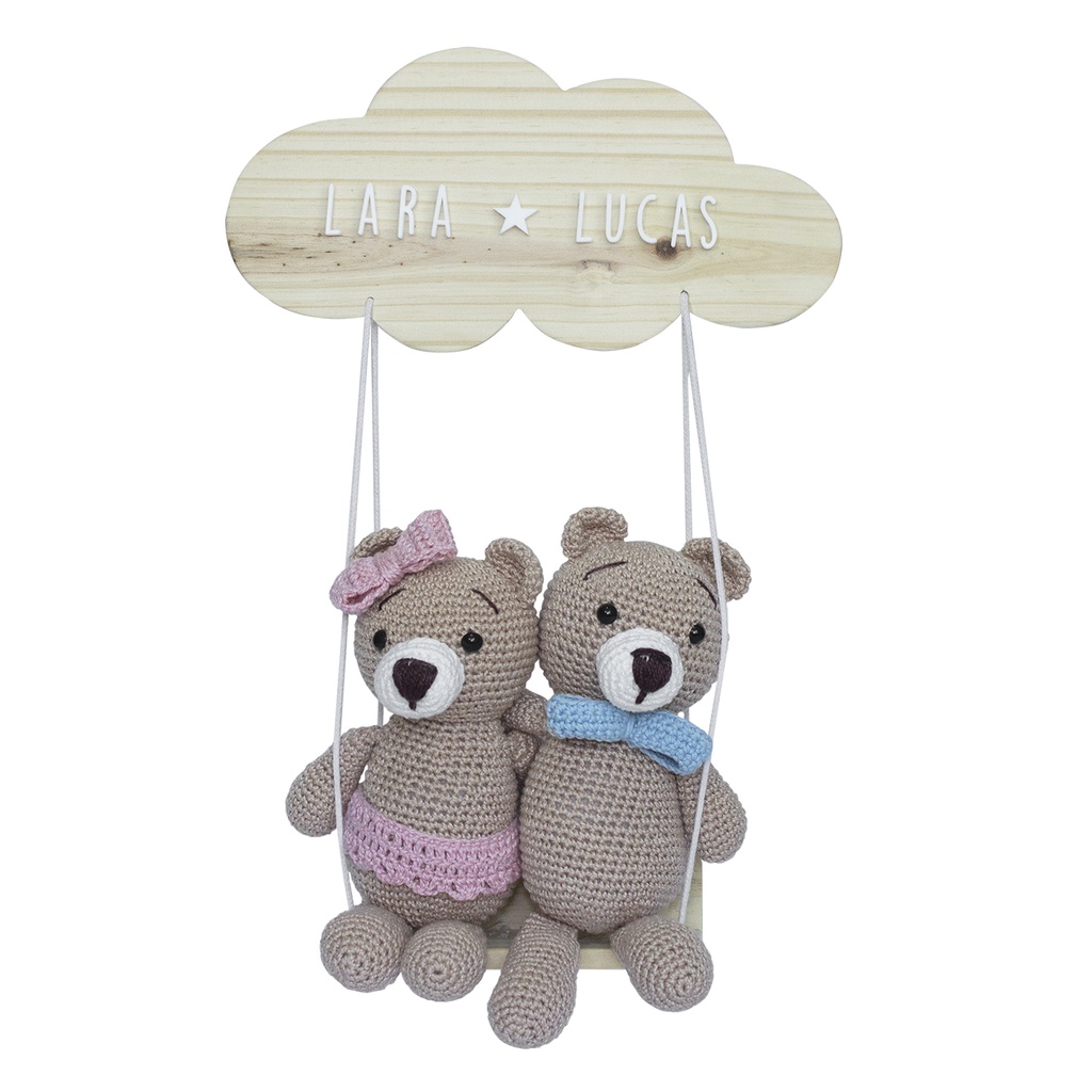 Porta Maternidade Balança Ursos Casal Gêmeos Amigurumi Bebê