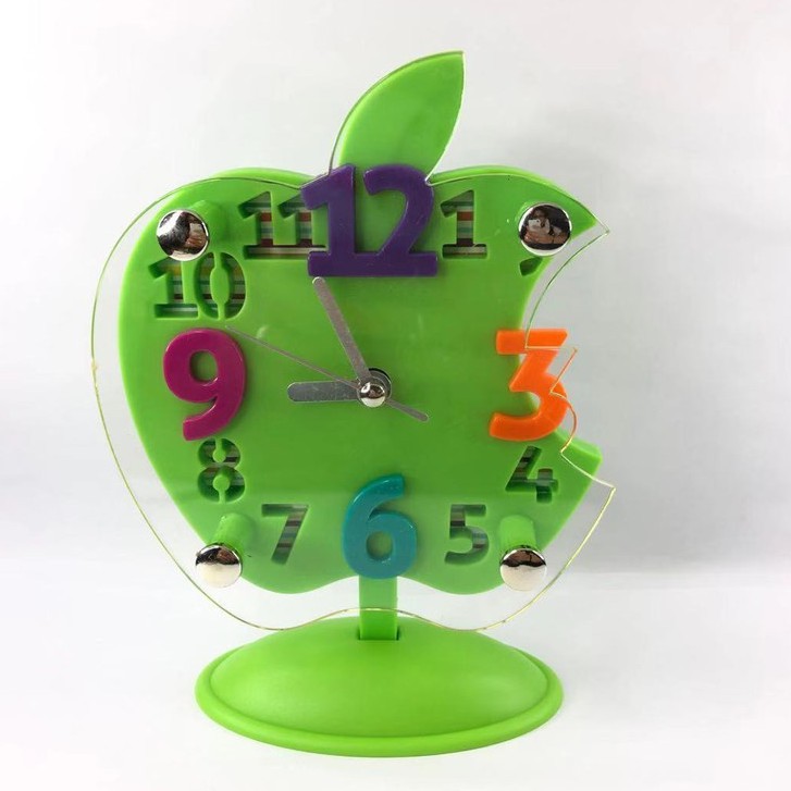 Relógio Ponteiros Criativo 3D de Mesa Modelos Maçã, Coração, Pilha AA com Pedestal em Oferta na Shopee